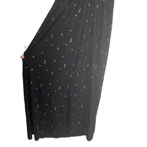 Bel Kazan Black Gold Micro Print Tapered Waist V Neck Dress Small - Picture 4 of 12